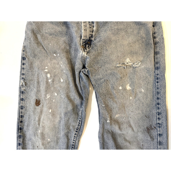 Vintage Wrangler Jeans Mens 34x34 Blue Distressed Paint Stains Workwear 90s - Picture 4 of 7